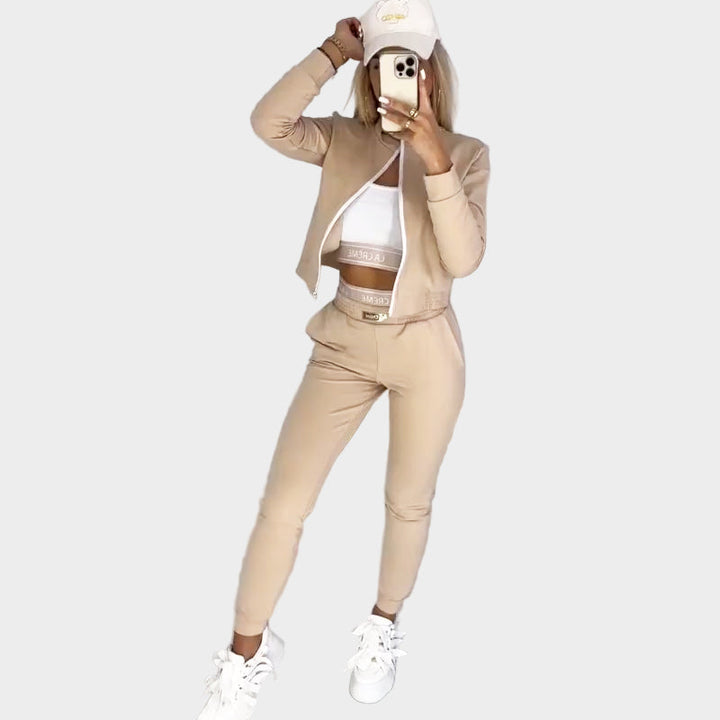 Ženski 3-delni športni set z zadrgo in udobnim prileganjem