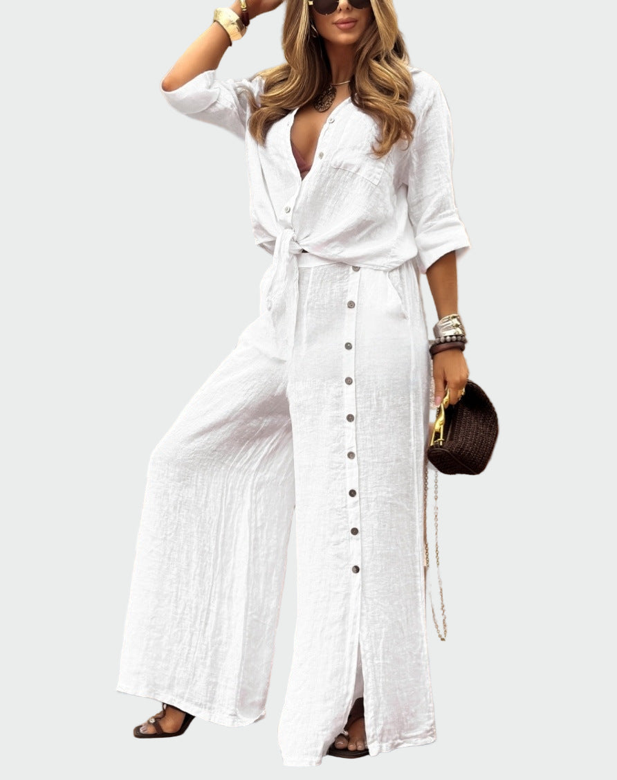 Ženska moderna enobarvna dvodelna obleka