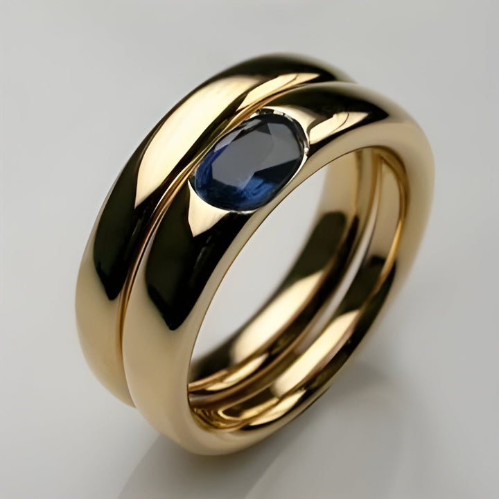 Vintage zlat prstan z modrim cirkonijem