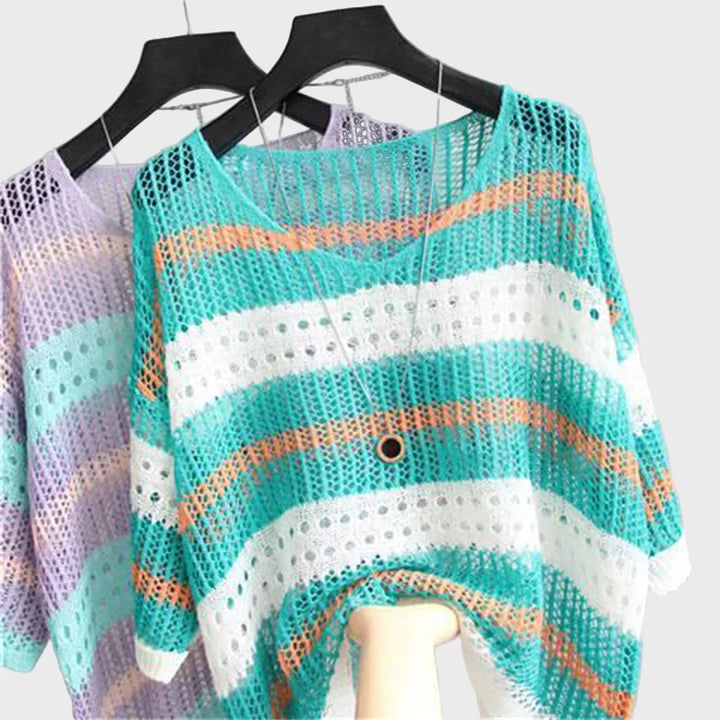 Elegantna Pletena Majica z Odprtimi Detajli