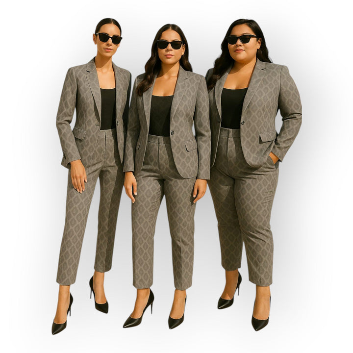 Elegantni komplet suknjiča in hlač z minimalističnim dizajnom