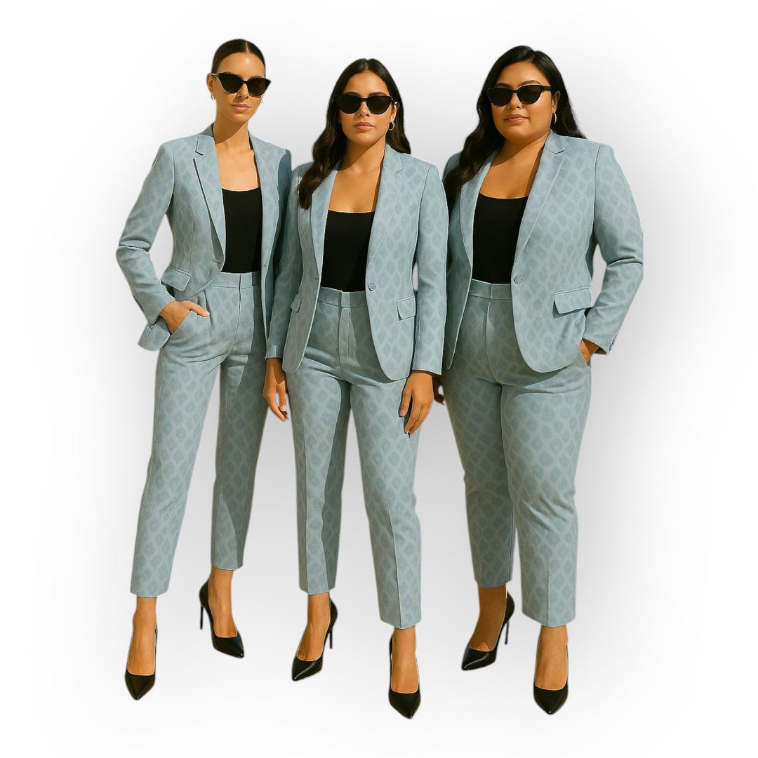 Elegantni komplet suknjiča in hlač z minimalističnim dizajnom