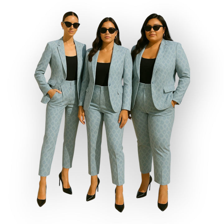 Elegantni komplet suknjiča in hlač z minimalističnim dizajnom