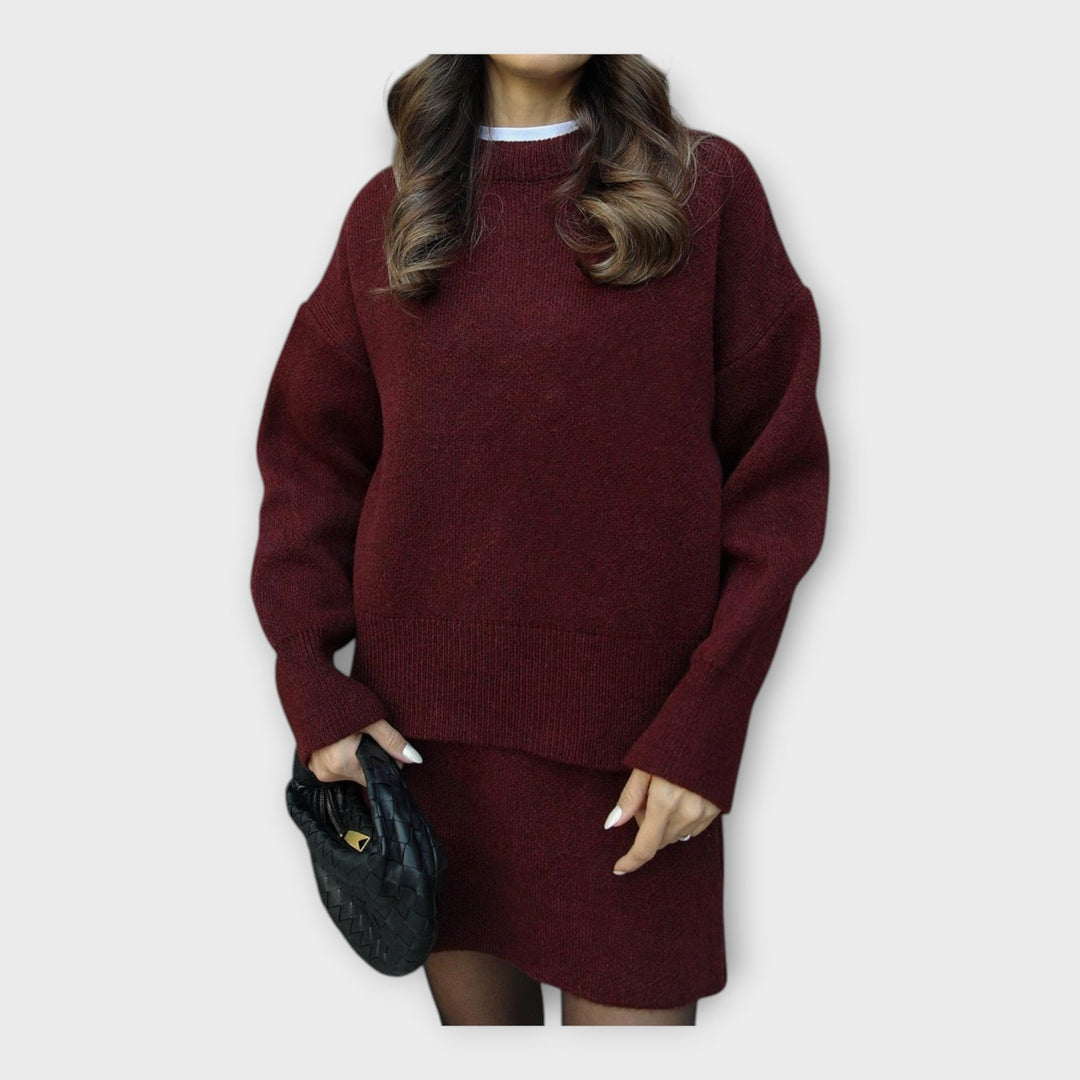 Moderna pletena bluza in krilo set