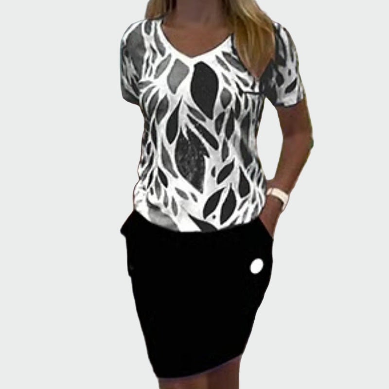 Eleganten komplet s potiskom in stilskim krilom