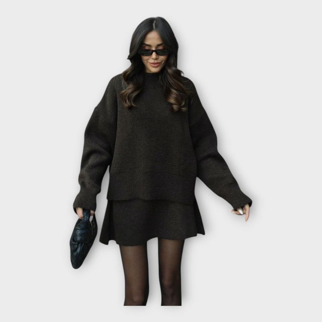 Moderna pletena bluza in krilo set