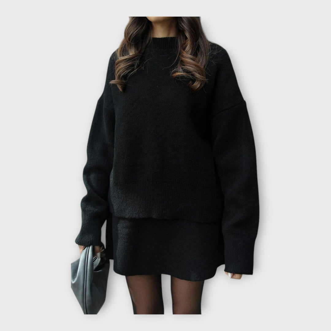 Moderna pletena bluza in krilo set